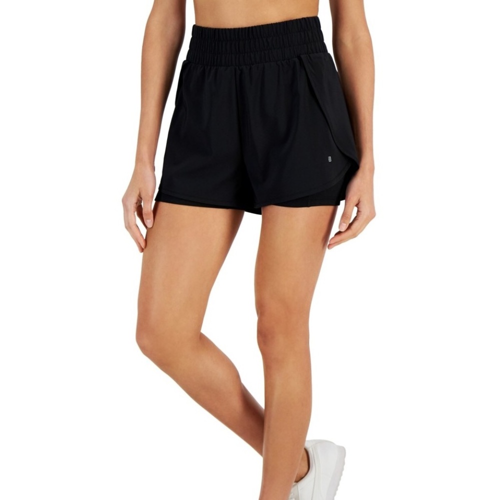 ID Ideology High-Waist Woven Active Shorts Women's Deep Black Built-in Shorts
